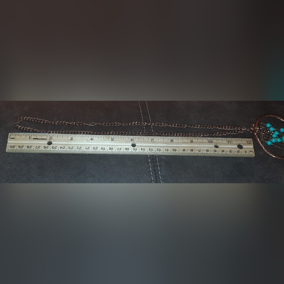 Artisan copper beaded wire pendant and necklace turquoise color beads - Picture 4 of 6